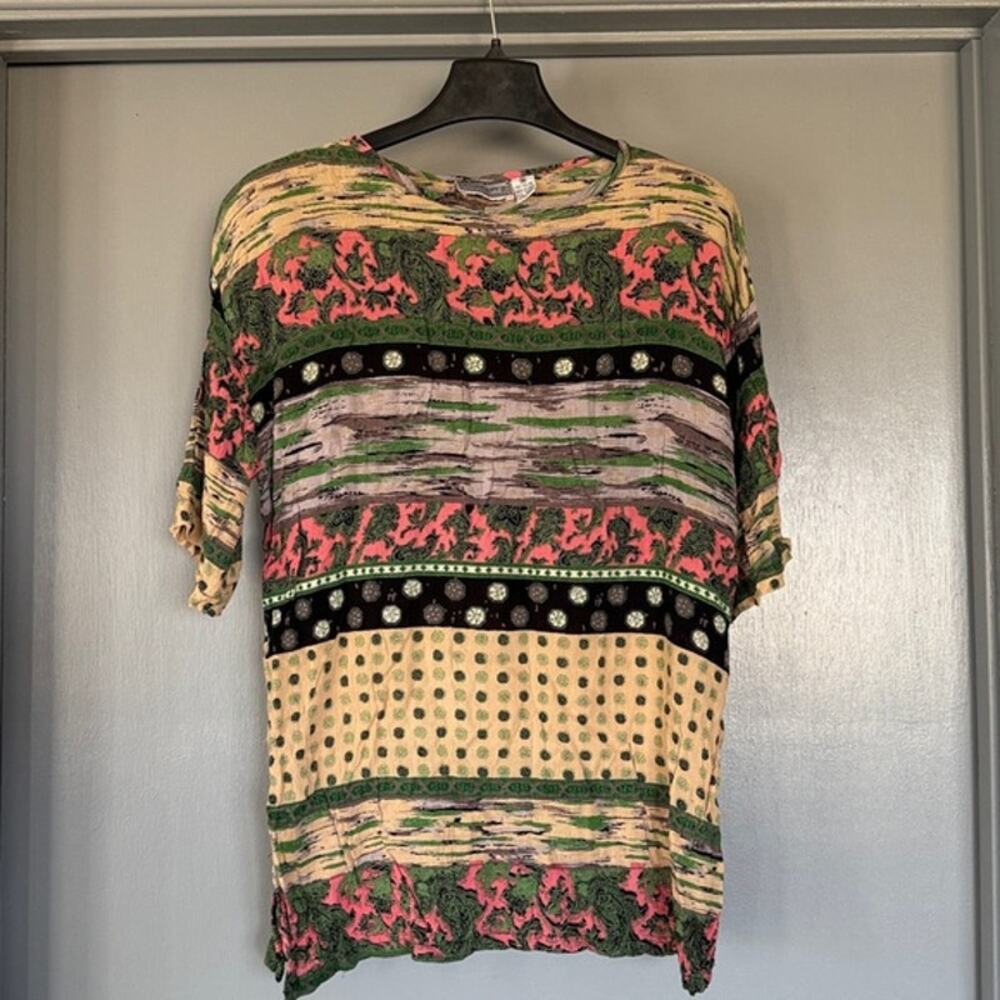 Vintage Concept II Women's Pullover Top Short Sleeves Shoulder Pads Boho sz M